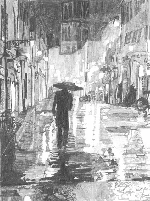 A Man Strolling In Italy On A Rainy Night 1 A Man Strolling In Italy On A Rainy Night